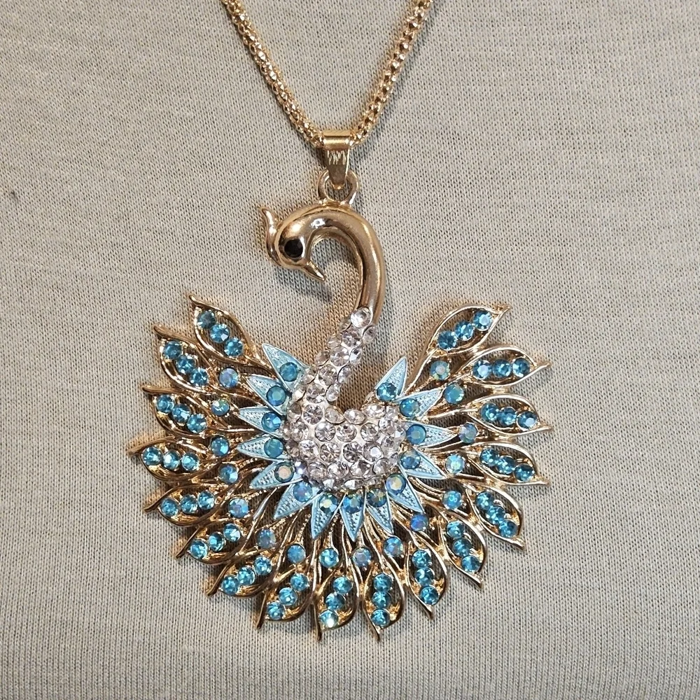 BLUE n GREEN PEACOCK STATEMENT NECKLACE